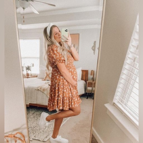 Pinkblush rust floral flower daisy smocked top mini dress nwt - Picture 7 of 9